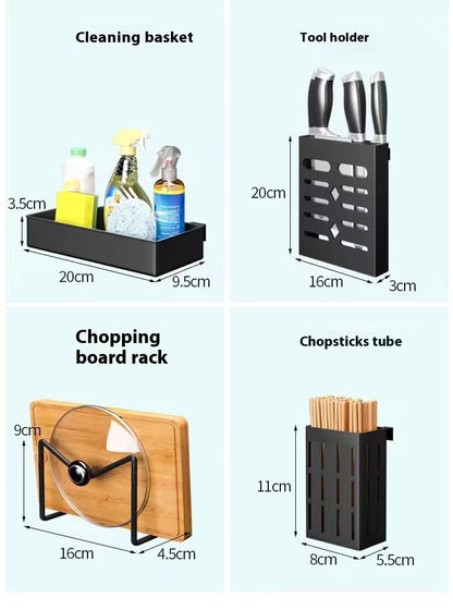 Modern Multifunctional Kitchen Storage Rack with Sliding Door | Dish Organizer & Utensil Holder